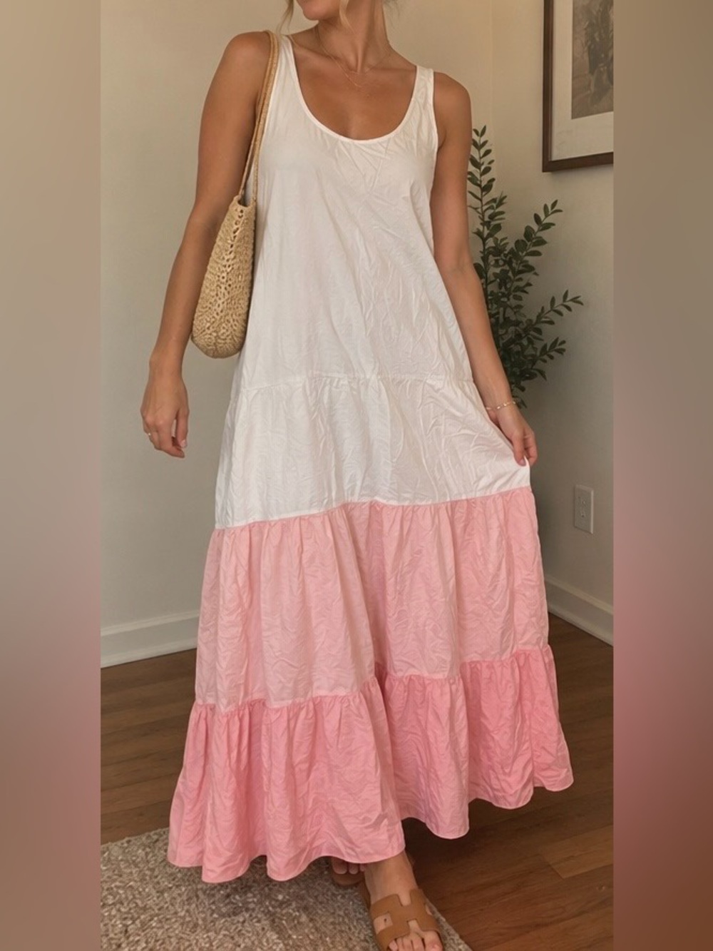 Splendid White & Pink Tiered Maxi Dress XL NWT